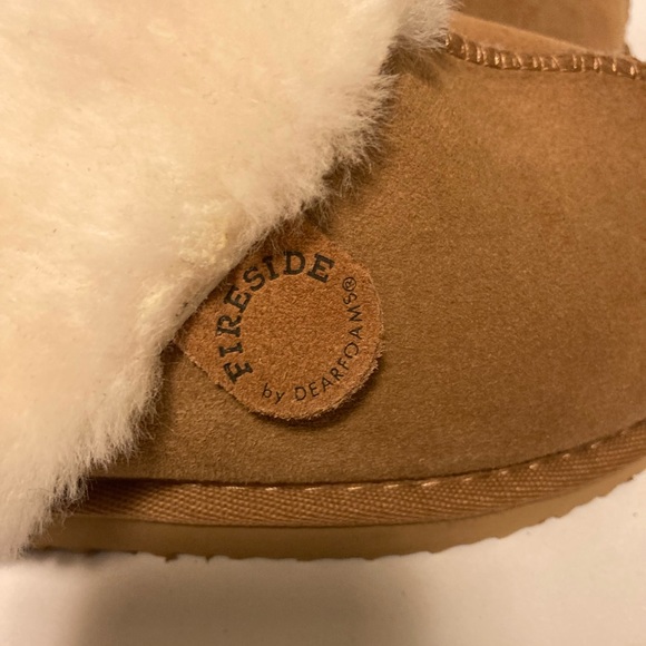 Fireside Tan White Sheepskin Leather Winter Slippers size 9.5 - Picture 5 of 15